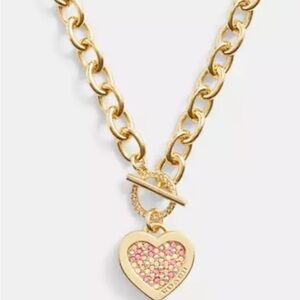 Valentine’s COACH Gold Heart Pendant Necklace and Hoop Earrings set. 💗